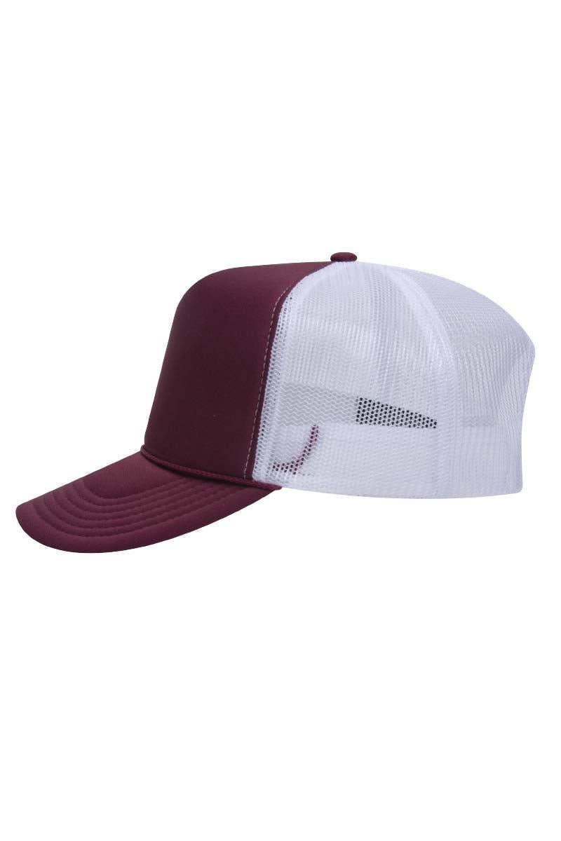 OTTO Maroon and White  Foam Front High Crown Back Split Color Trucker Hat