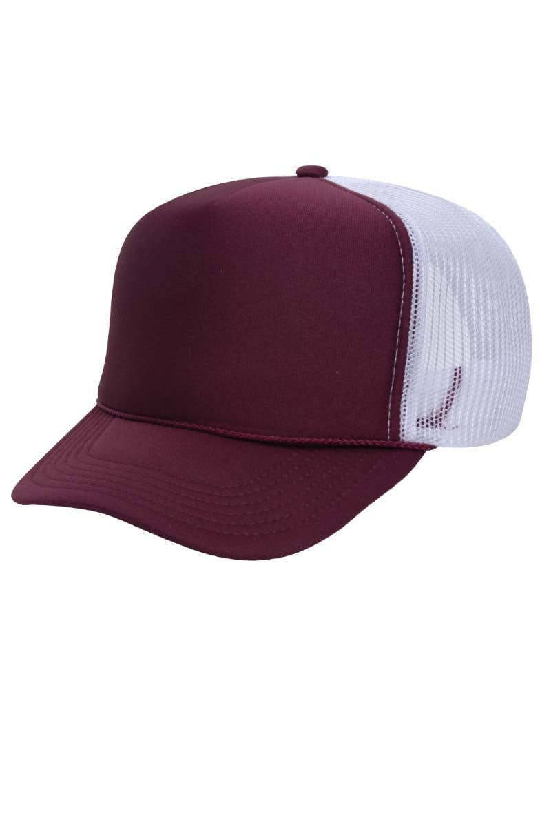OTTO Maroon and White  Foam Front High Crown Back Split Color Trucker Hat