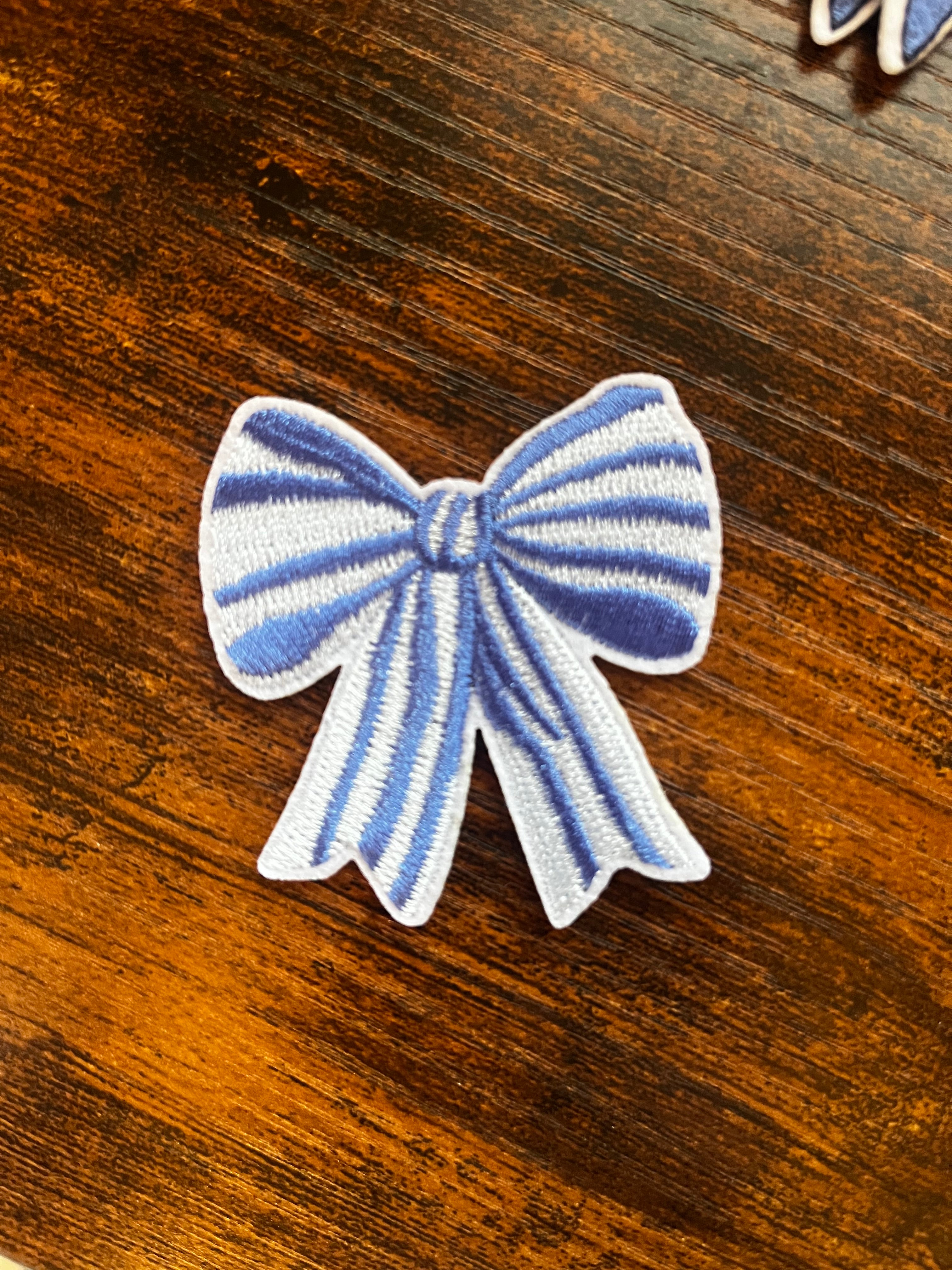 Striped Blue Bow Hat Patch