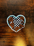 Turquoise, Tooled Flowers, Checkered Heart Hat Patch