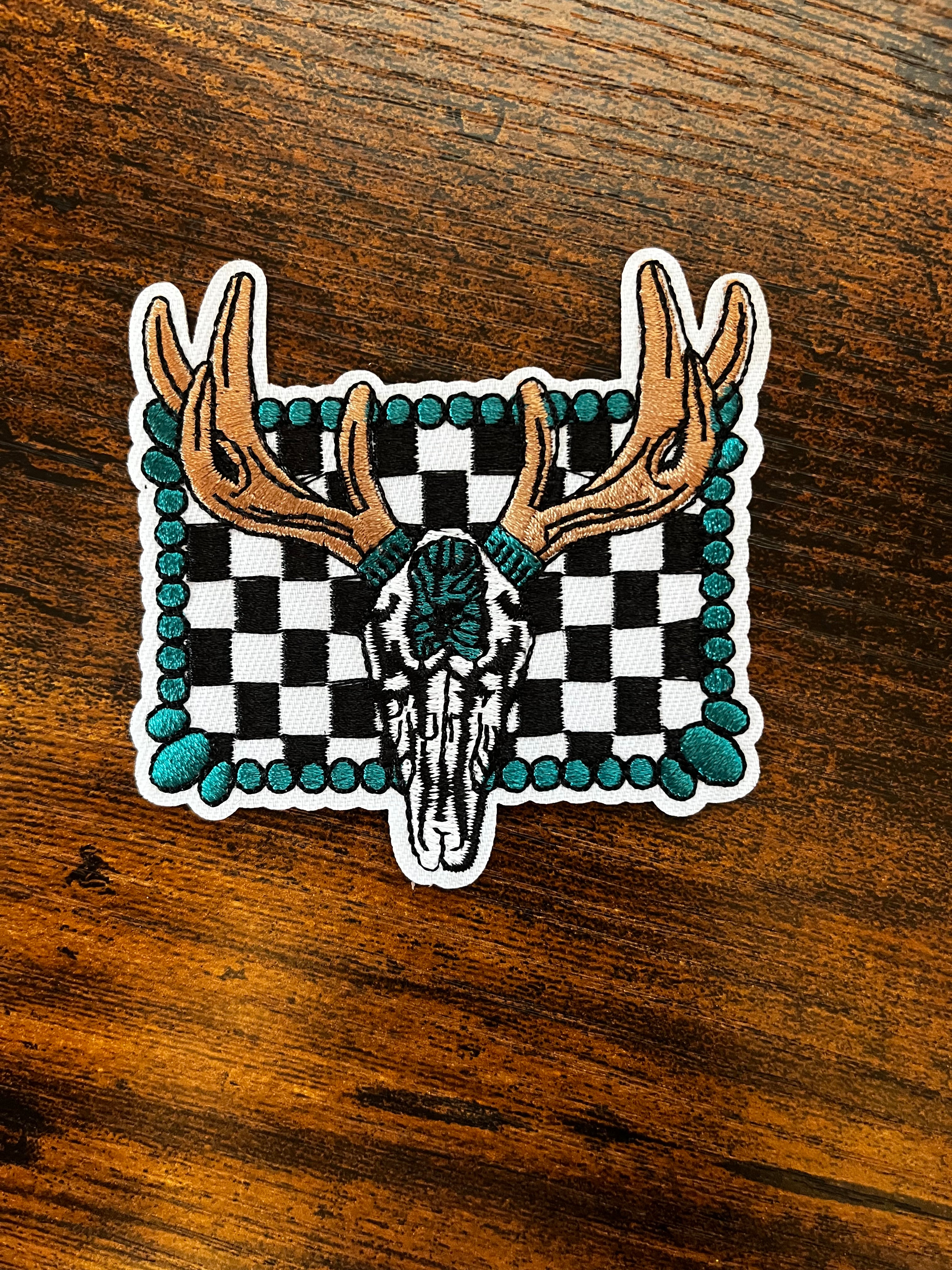 Turquoise, Checkered Deer Skull