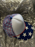 Star/Plaid Trucker Hat: Blue