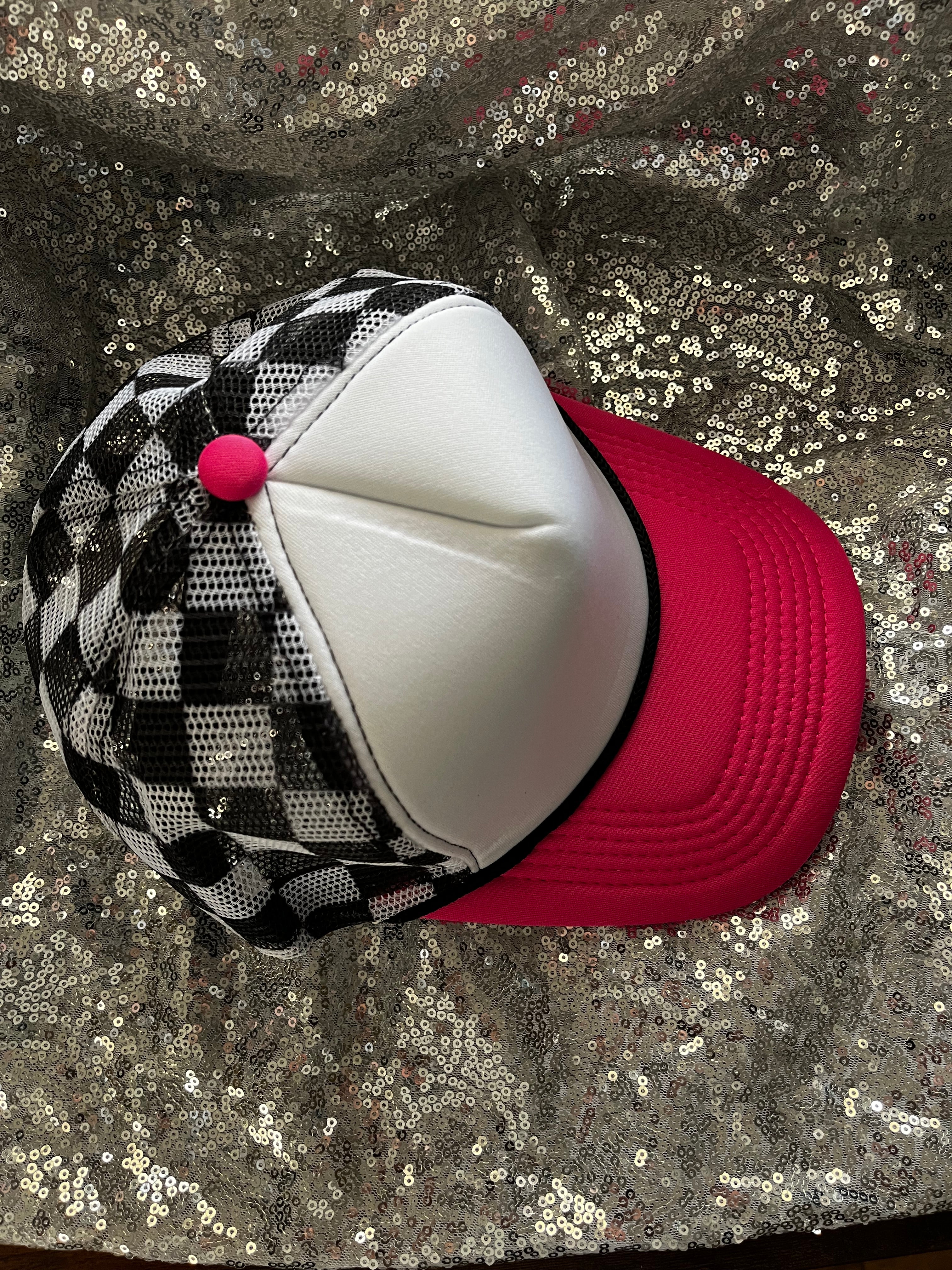 Pink/Black Checker Trucker Hat