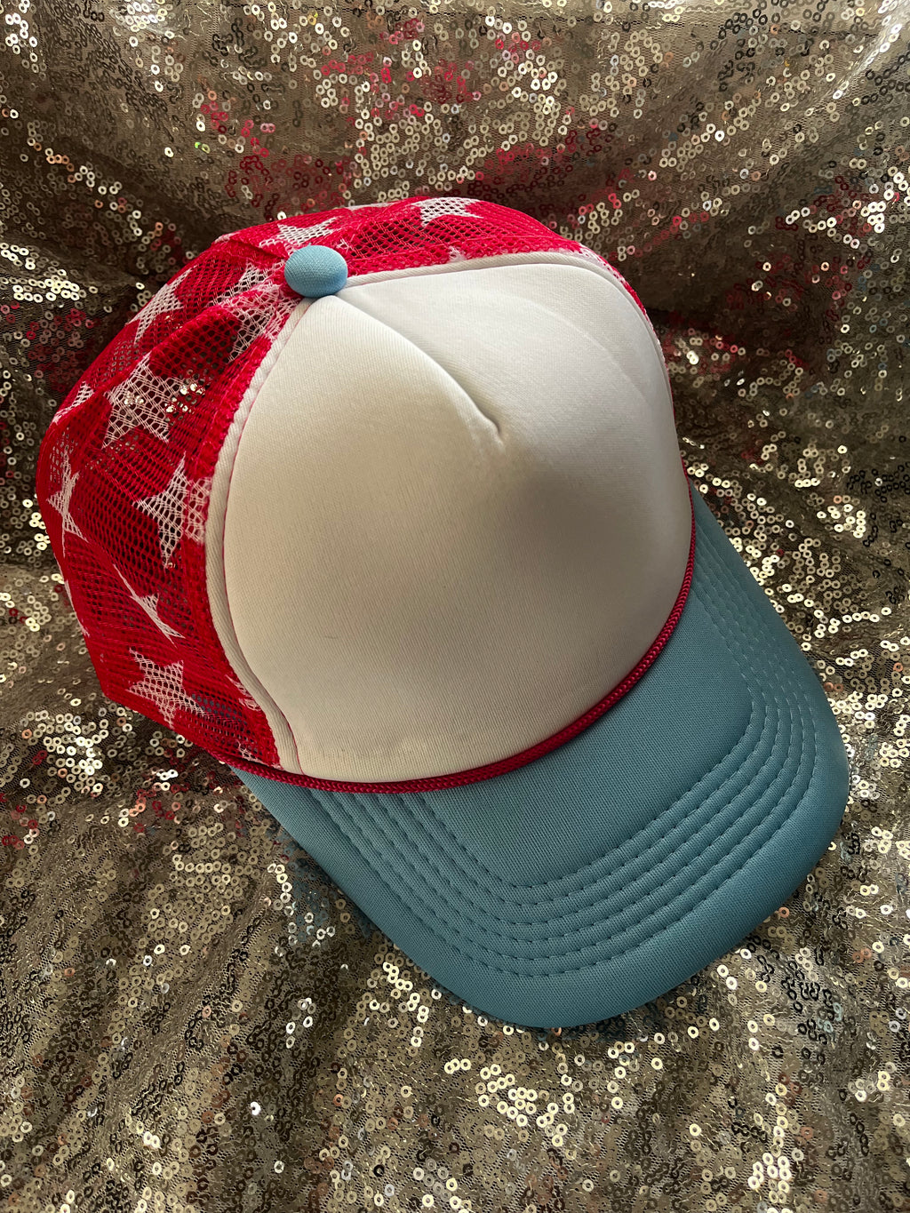 Hot Pink Star/Light Blue Trucker Hat