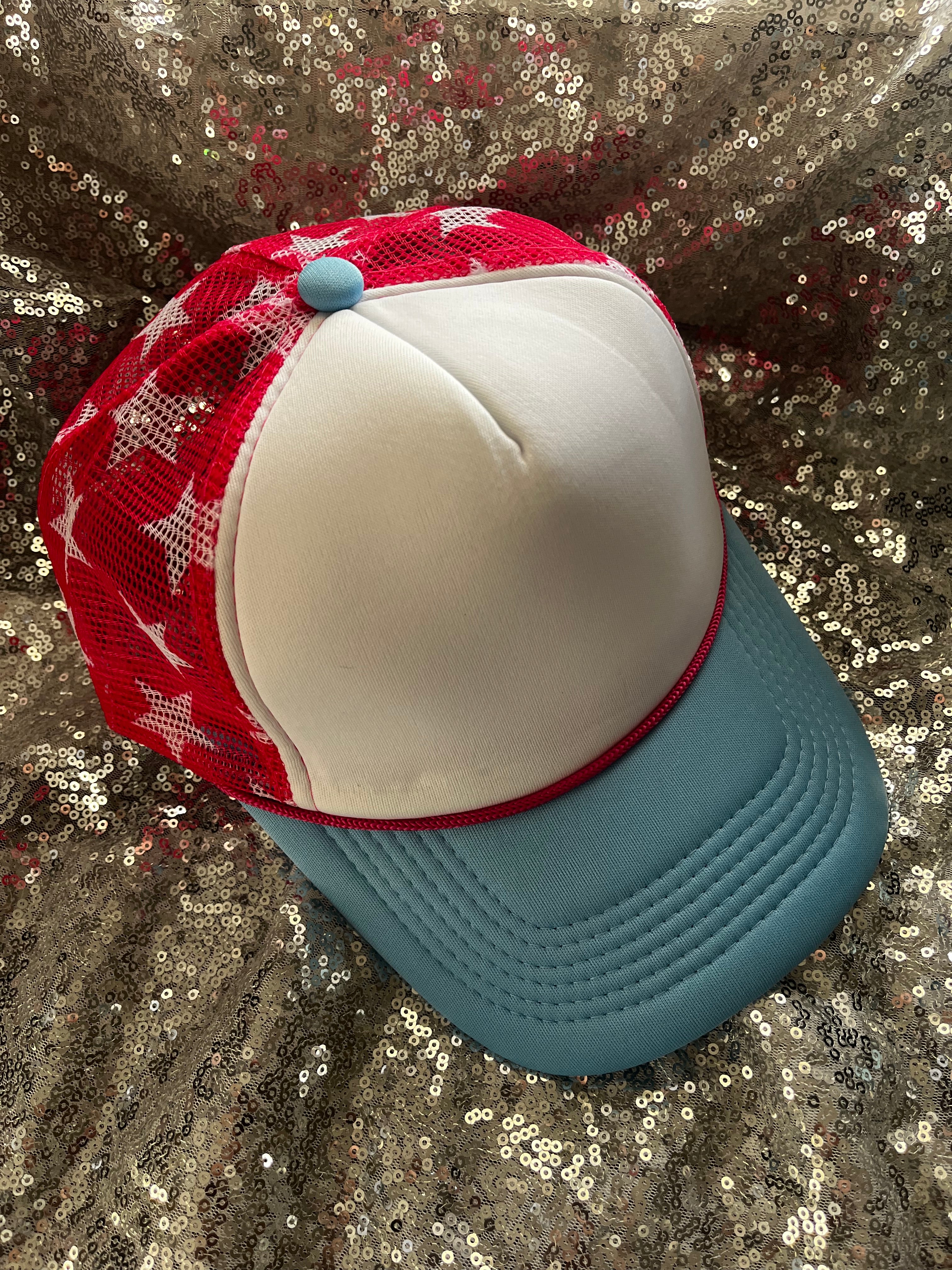 Hot Pink Star/Light Blue Trucker Hat