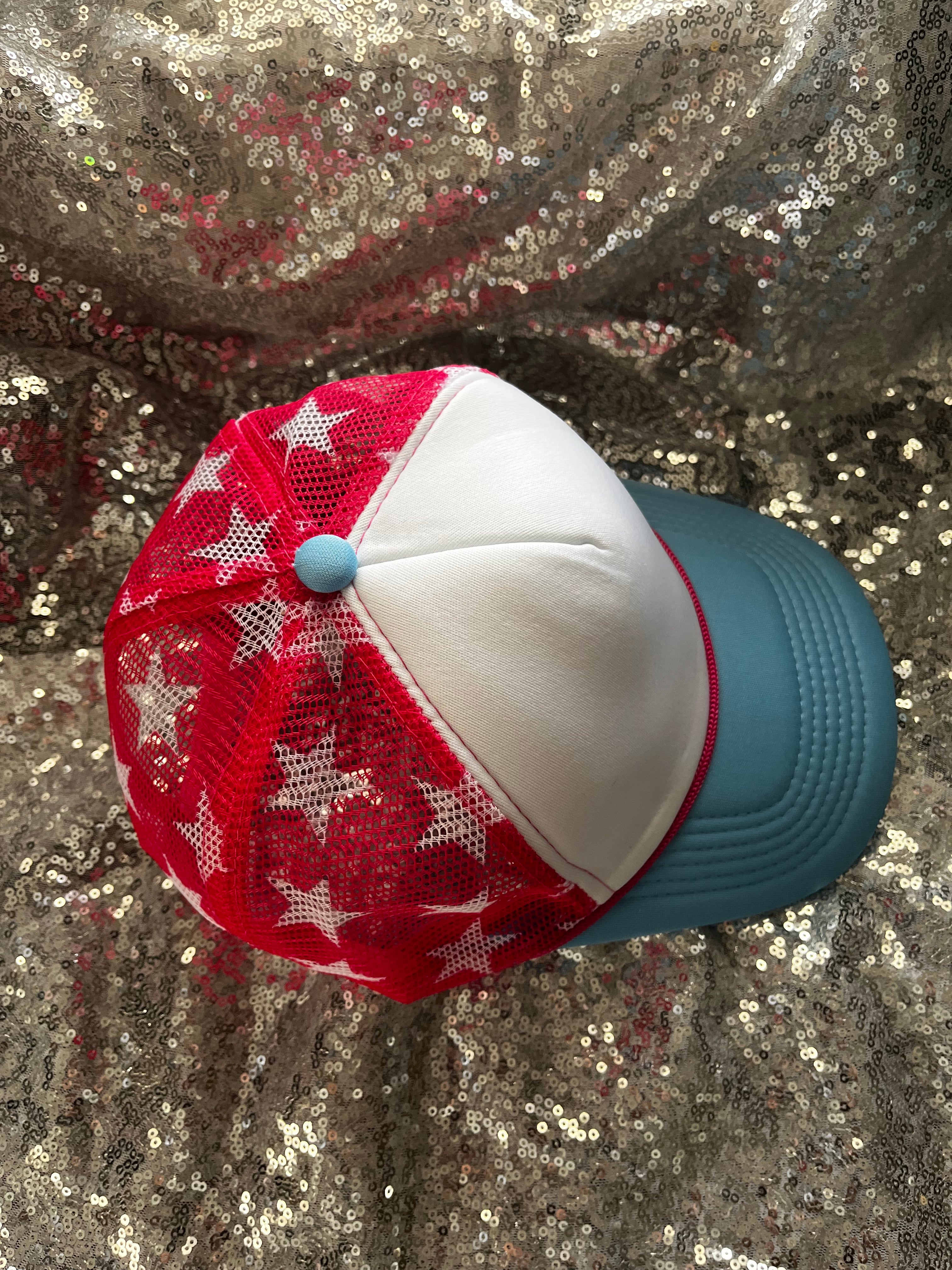 Hot Pink Star/Light Blue Trucker Hat