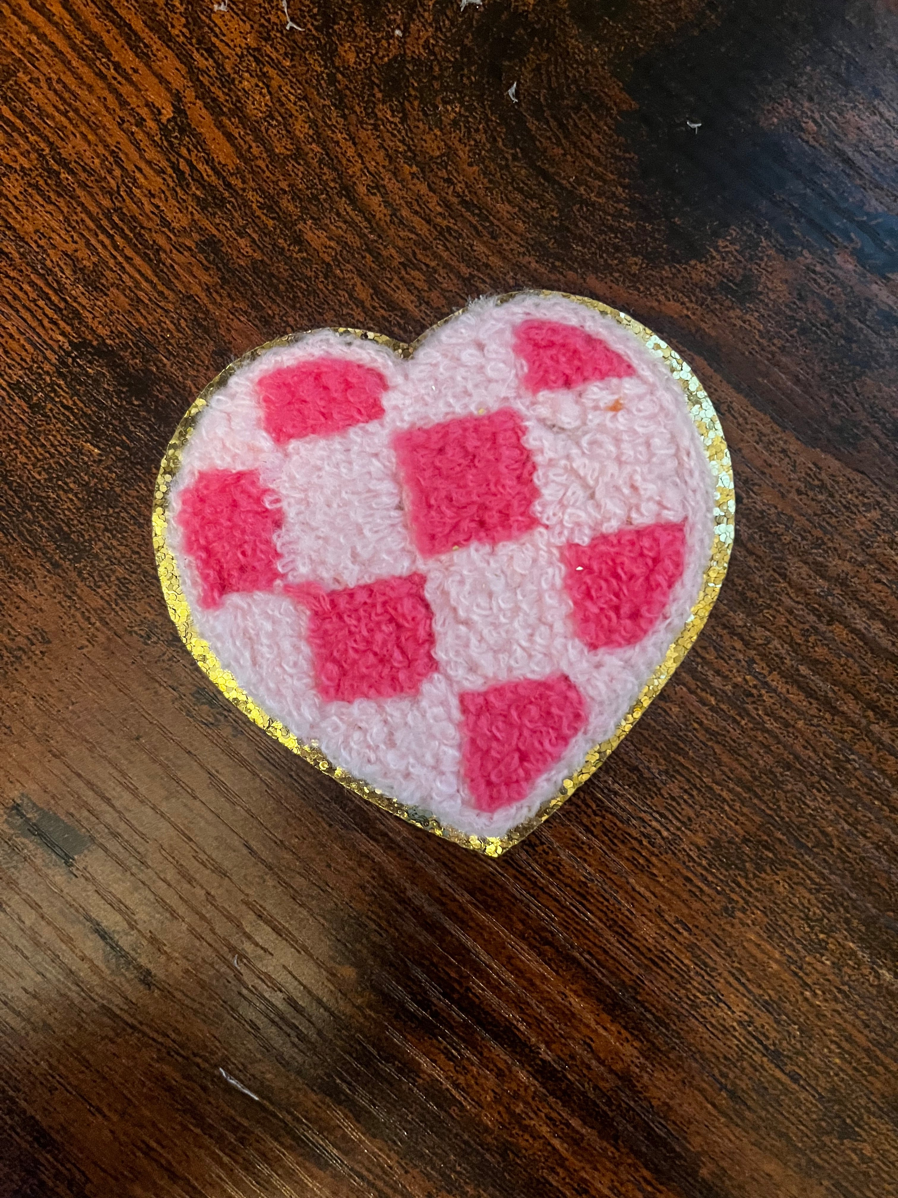 Pink Checkered Heart chenille