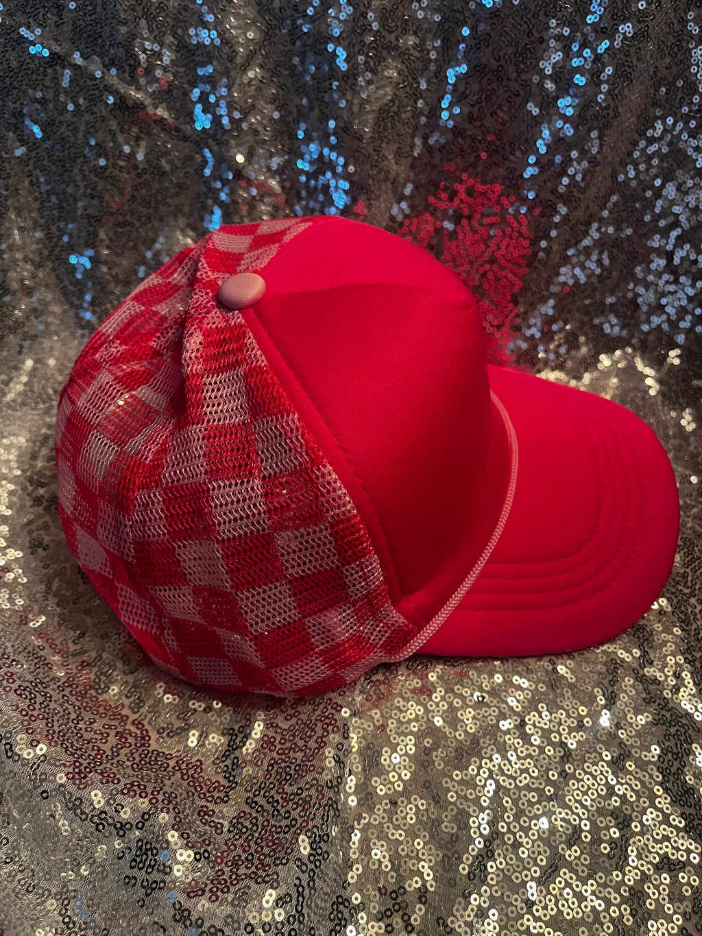 TRUCKER HAT CHECKER FOAM FRONT MESH BACK CAP HOT PINK