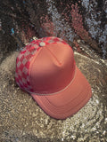 TRUCKER HAT CHECKER FOAM FRONT MESH BACK CAP LIGHT PINK