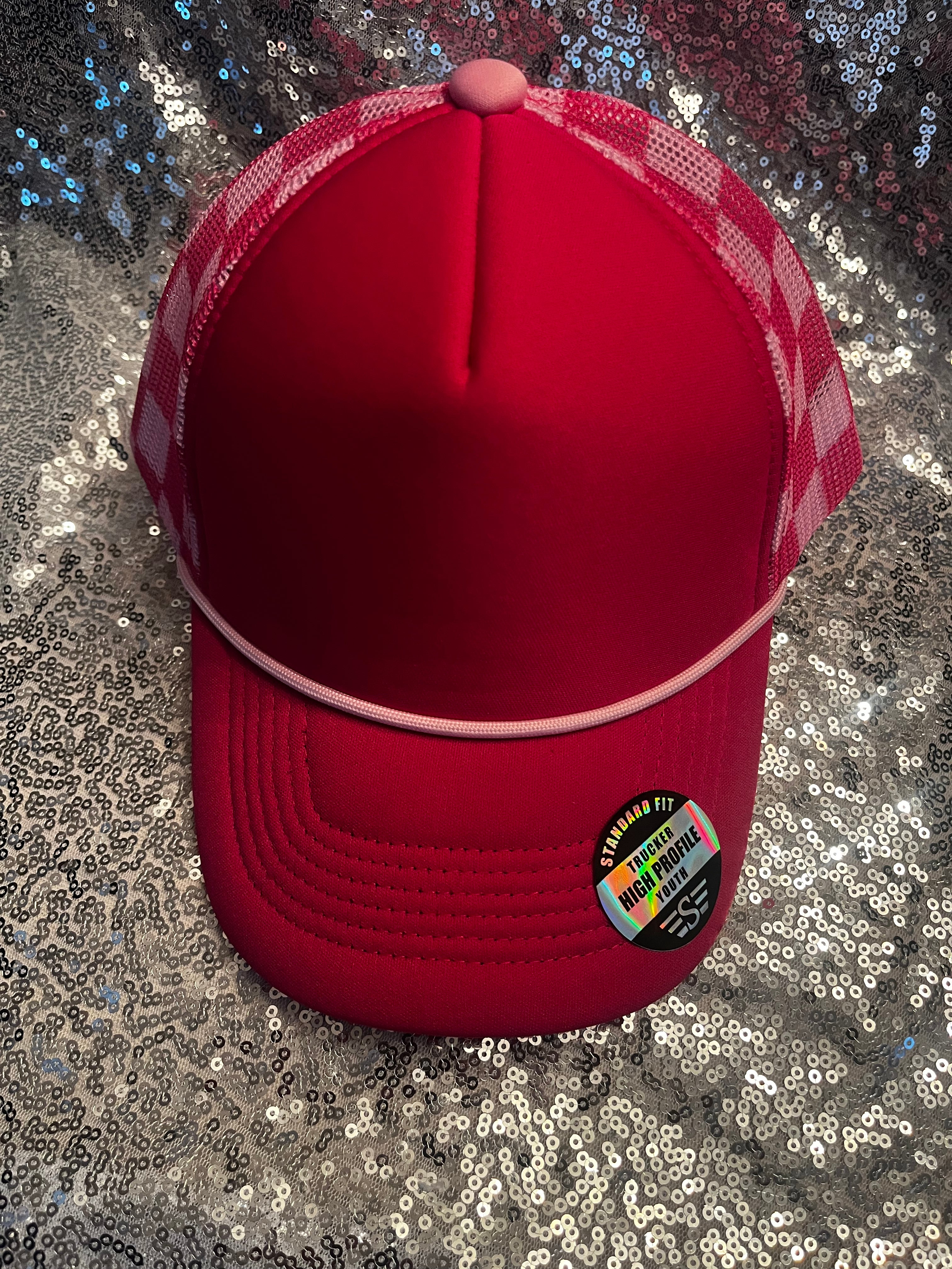 Checkered Mesh Back Cap: Pink/ Light Pink YOUTH