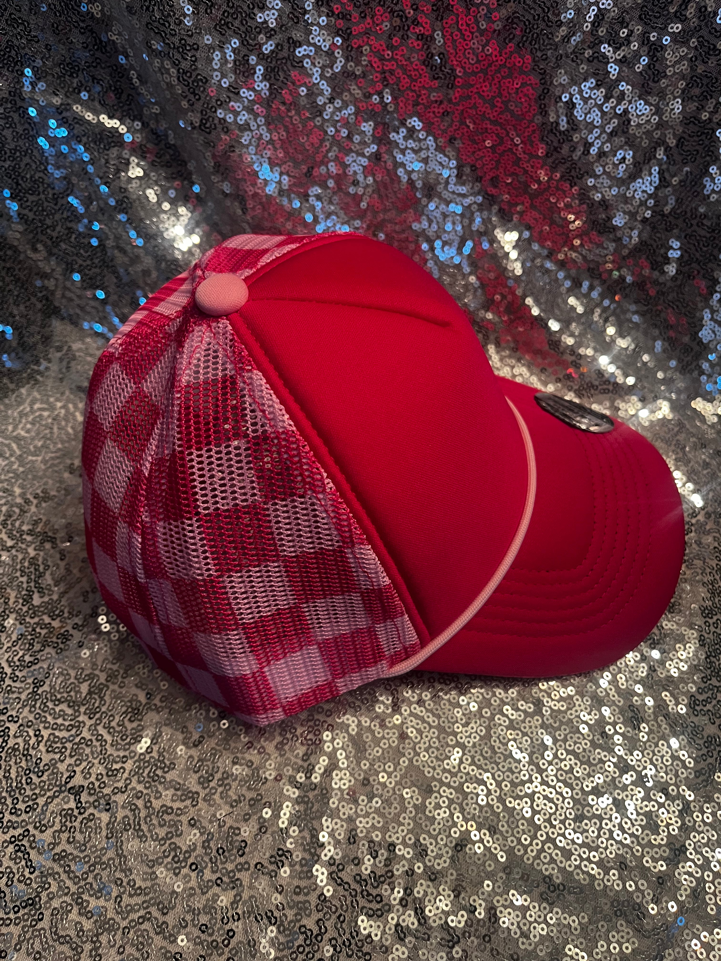 Checkered Mesh Back Cap: Pink/ Light Pink YOUTH
