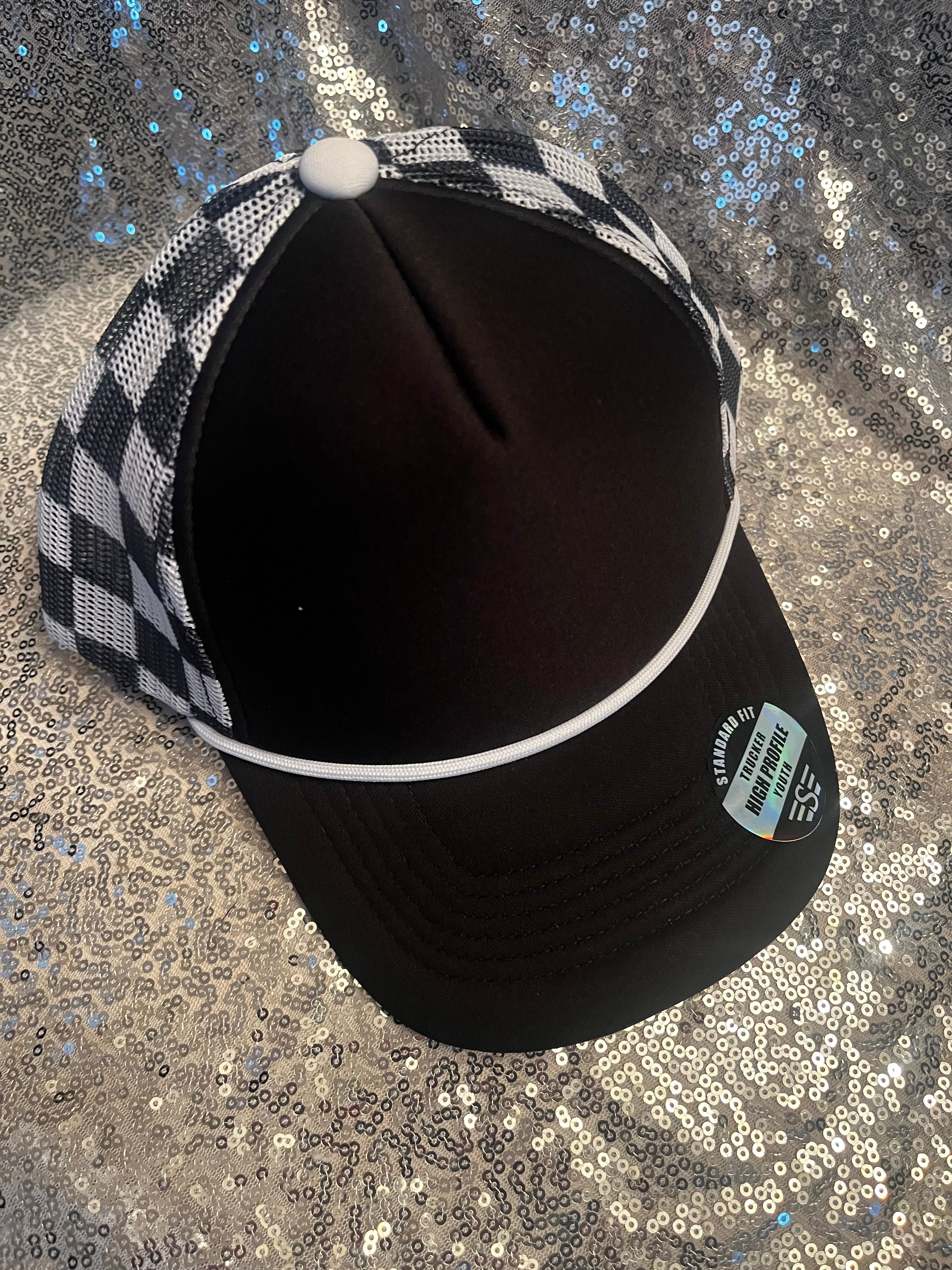Checkered Mesh Back Cap: Black/ White YOUTH