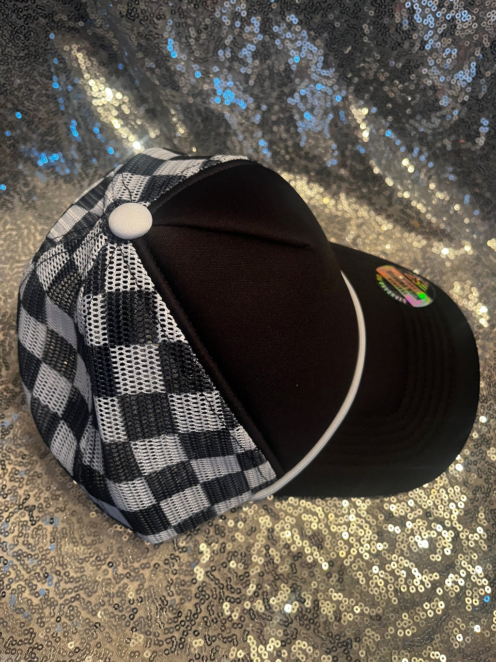 Checkered Mesh Back Cap: Black/ White YOUTH