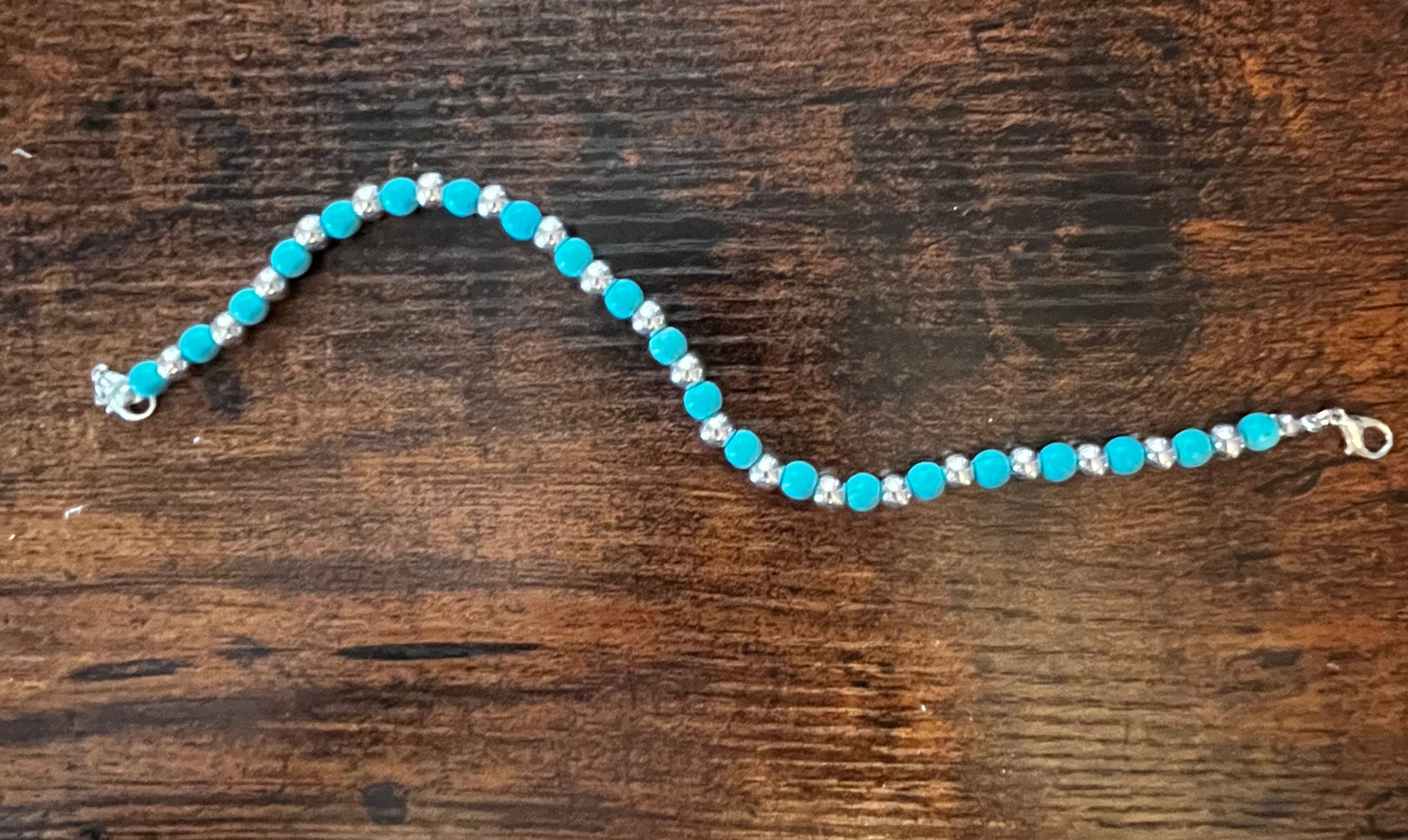 Turquoise & Silver Large Bead Hat Chain