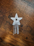Silver Rhinestone Star Hat Patch with Chain