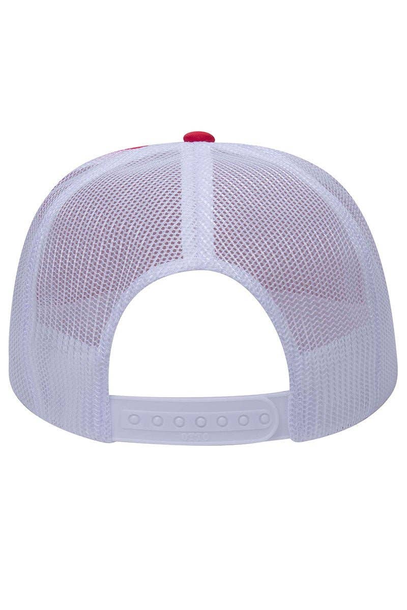 OTTO Red and White Foam Front High Crown Back Split Color Trucker Hat