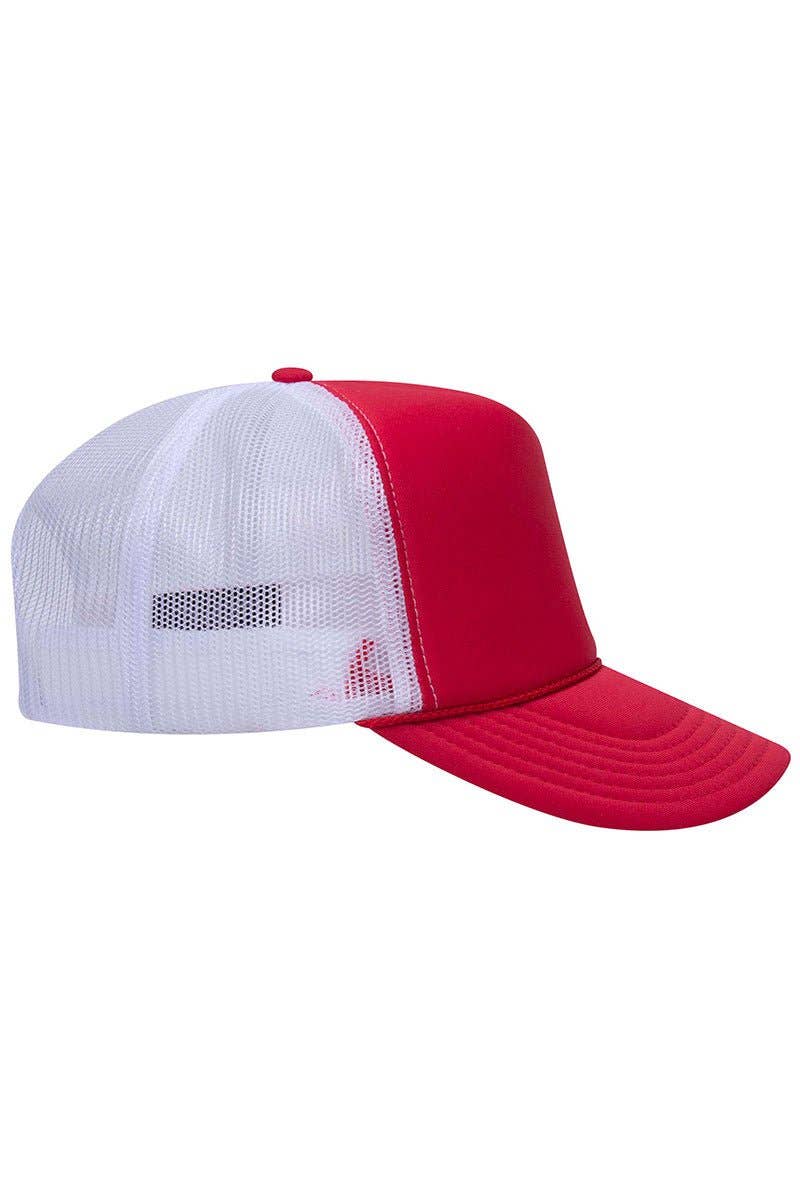 OTTO Red and White Foam Front High Crown Back Split Color Trucker Hat
