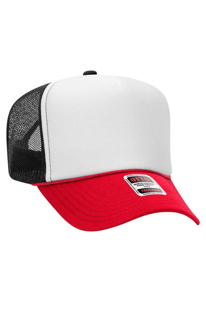 OTTO Red, White and Black Foam Front High Crown Back Split Color Trucker Hat