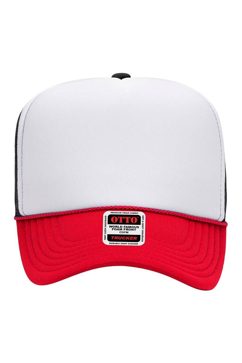 OTTO Red, White and Black Foam Front High Crown Back Split Color Trucker Hat